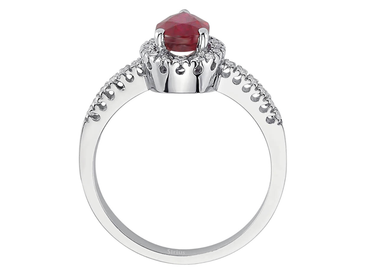 Anturage-Ring mit Tropfen-Rubin und 28 Diamanten aus 14K Weißgold (1,40 ct)