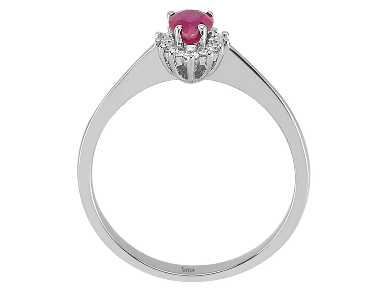 Anturage-Ring aus 8K Weißgold mit tropfenförmigem Rubin und Labor-Diamanten – 0,58 ct