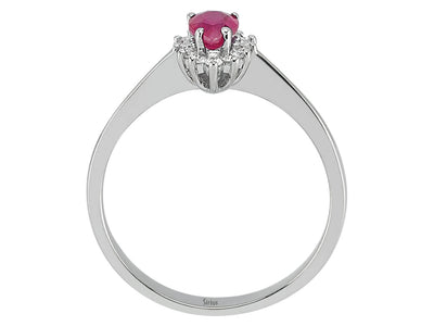 Anturage-Ring aus 8K Weißgold mit tropfenförmigem Rubin und Labor-Diamanten – 0,58 ct