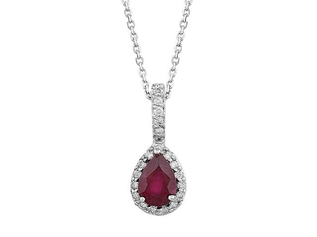 Pendant with 1.02 ct ruby in teardrop shape and 0.16 ct diamonds in 14K white gold