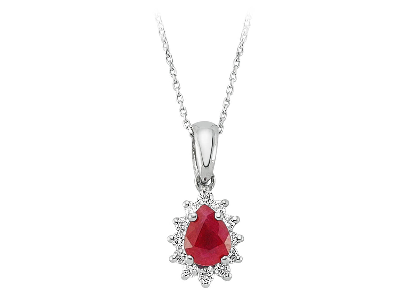 Pendant with drop Yakut and diamonds – 8K white gold