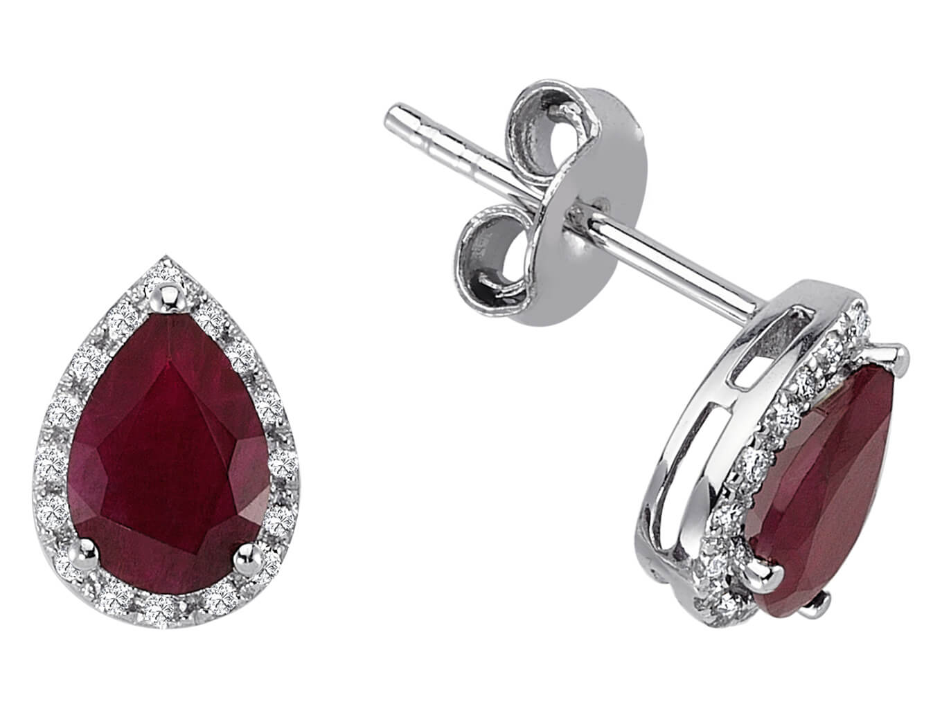 Boucles d'oreilles élégantes avec rubis en goutte et diamants de laboratoire en or blanc 585