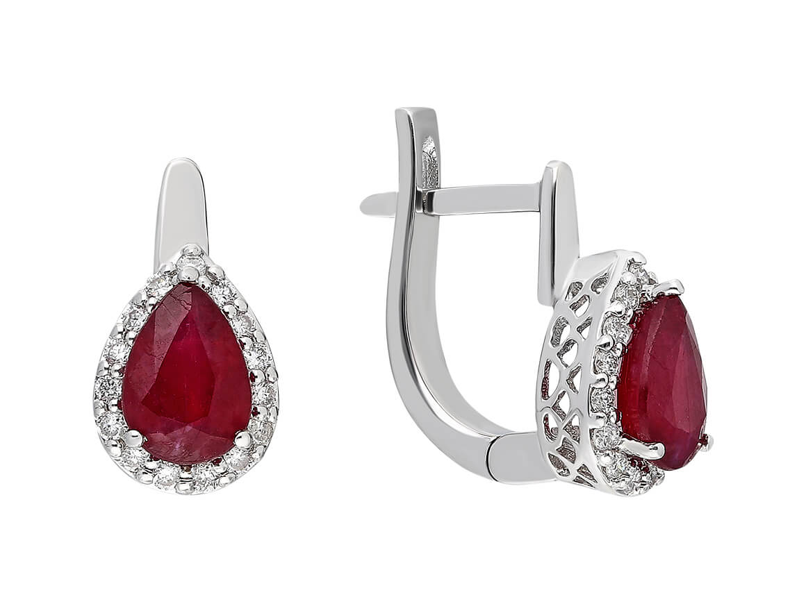 Damla formlu Yakut & Pırlanta Sallantılı Küpe - 585 Beyaz Altın, 2,01 ct - Rosy Lab Diamonds'tan yüksek kaliteli Mücevher