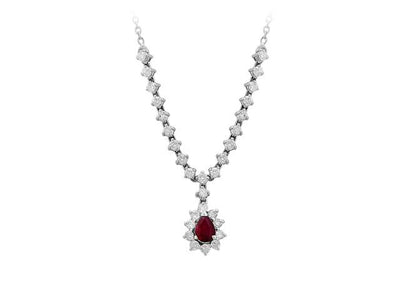 Exclusive Y-necklace with drop ruby and 30 diamonds in 14K white gold