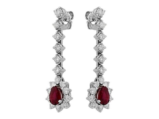 Boucles d'oreilles élégantes avec rubis et diamants dans le style Su-Yolu en or blanc 585