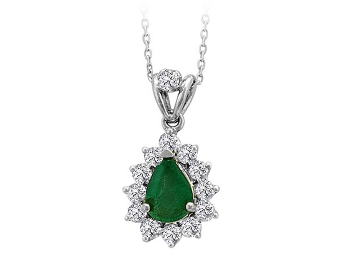 Pendentif Anturage avec diamants cultivés et émeraude en forme de goutte en or blanc 14K
