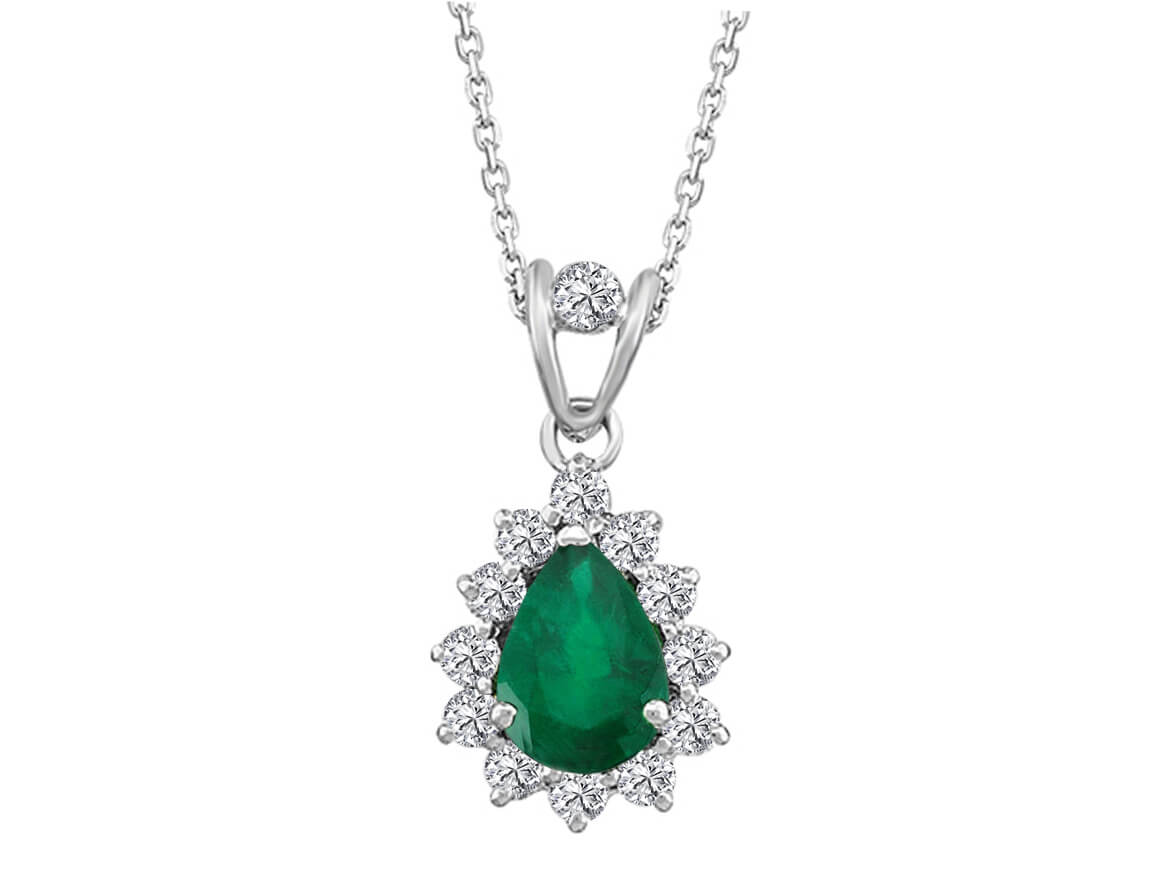 Collier Anturaj avec émeraude en forme de goutte et diamants de laboratoire