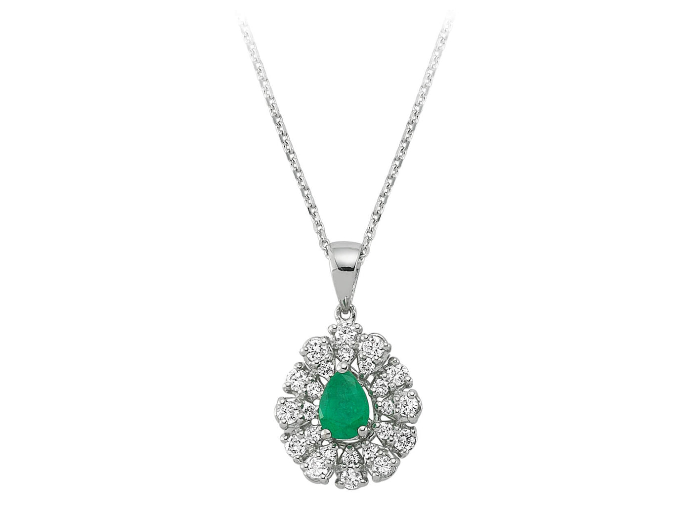 Anturage pendant with Emerald & diamonds | 14K White Gold | 04P0084 - high-quality Jewelry by Rosy Lab Diamonds
