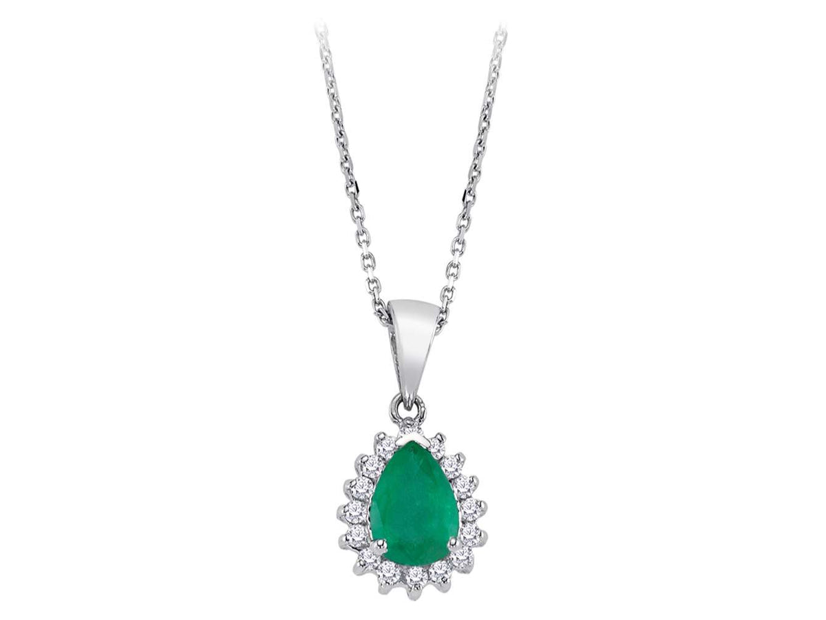Zümrüt ve 16 laboratuvar elmaslı Anturage kolye ucu | 14 ayar Beyaz Altın - Rosy Lab Diamonds’tan yüksek kaliteli Mücevher