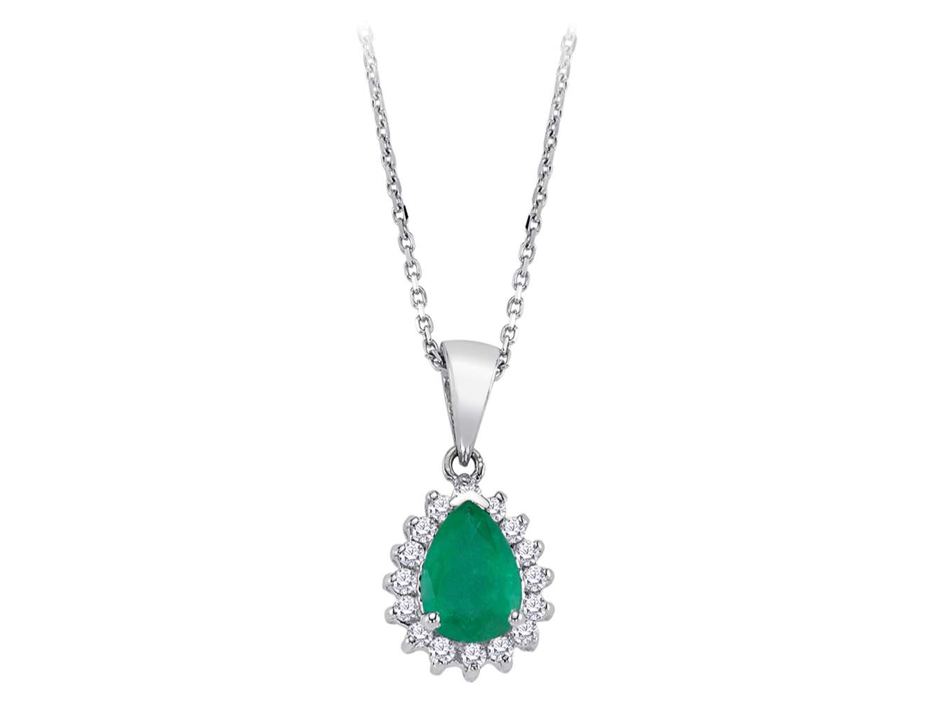 Anturage pendant with drop emerald & 16 lab diamonds