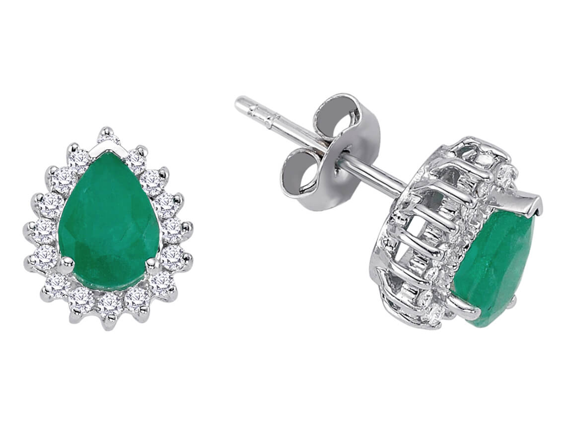 Boucles d’oreilles Anturaj avec émeraudes et diamants en Or Blanc 14 carats – Bijoux haut de gamme de Rosy Lab Diamonds