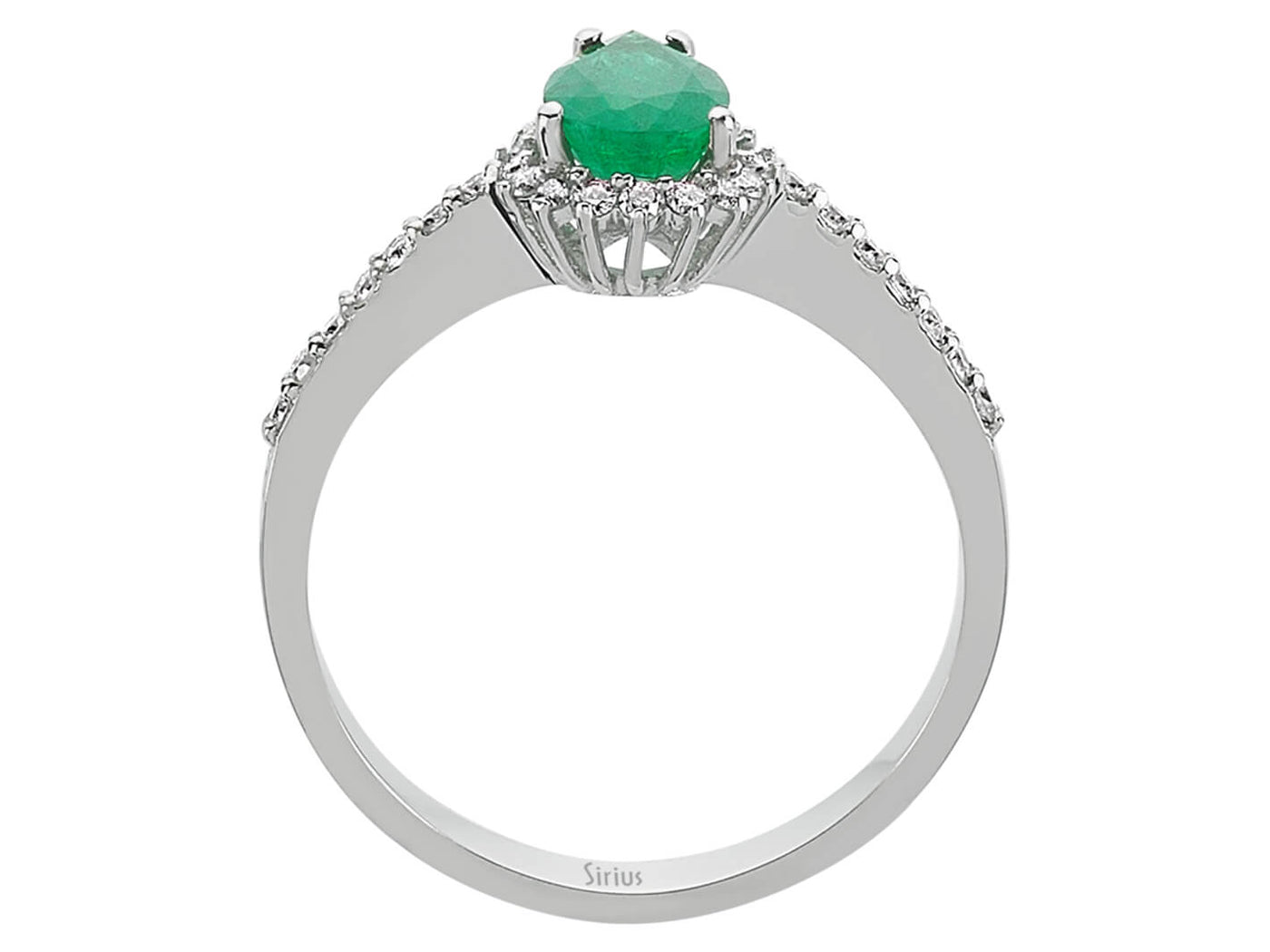 Eleganter Ring aus 14K Weißgold mit Tropfenförmigem Smaragd & 32 Diamanten
