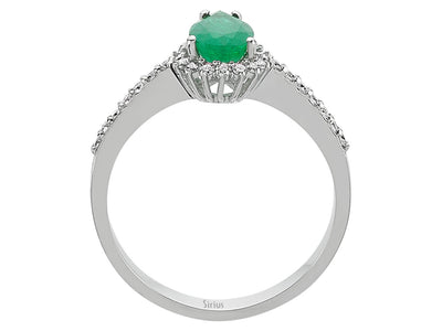 Eleganter Ring aus 14K Weißgold mit Tropfenförmigem Smaragd & 32 Diamanten