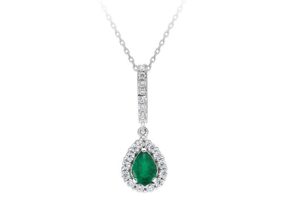 Tropfenförmiger Smaragd-Anhänger mit Diamanten (0,30 ct) – 14K Weißgold