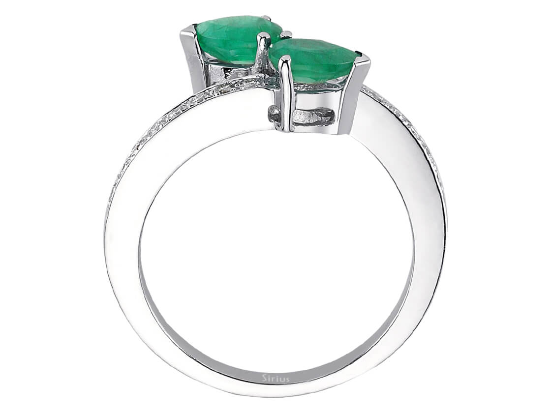 Du & Ich-Ring mit 2 Zümrüten im Tropfenschliff & 16 Labordiamanten in 14K Weißgold – Modell 04R0311