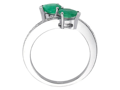 Du & Ich-Ring mit 2 Zümrüten im Tropfenschliff & 16 Labordiamanten in 14K Weißgold – Modell 04R0311