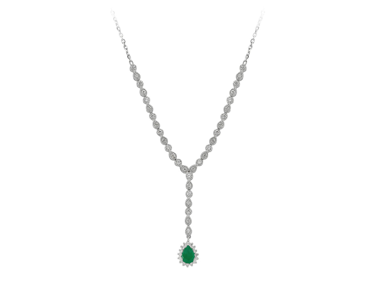 Y-Halskette mit Smaragd und Diamanten | 14K Weißgold | 0,58 ct Diamant - hochwertiger Schmuck von Rosy Lab Diamonds