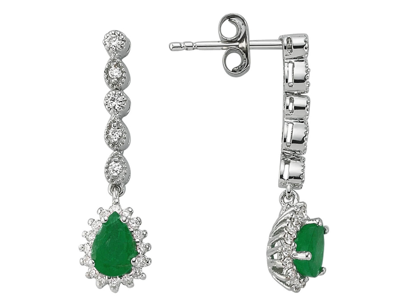 Elegant 14K white gold Su Yolu earrings with emeralds & lab-grown diamonds
