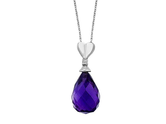 Zarte Tropfenkette mit Amethyst und Diamant in 14K Weißgold