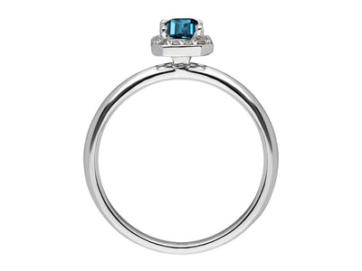 Weißgoldring mit 20 Diamanten und 1 Smaragd London Blue Topaz