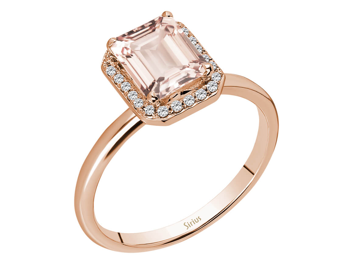 Roségoldring mit 28 Diamanten und 1 Morganit Emerald - hochwertiger Schmuck von Rosy Lab Diamonds