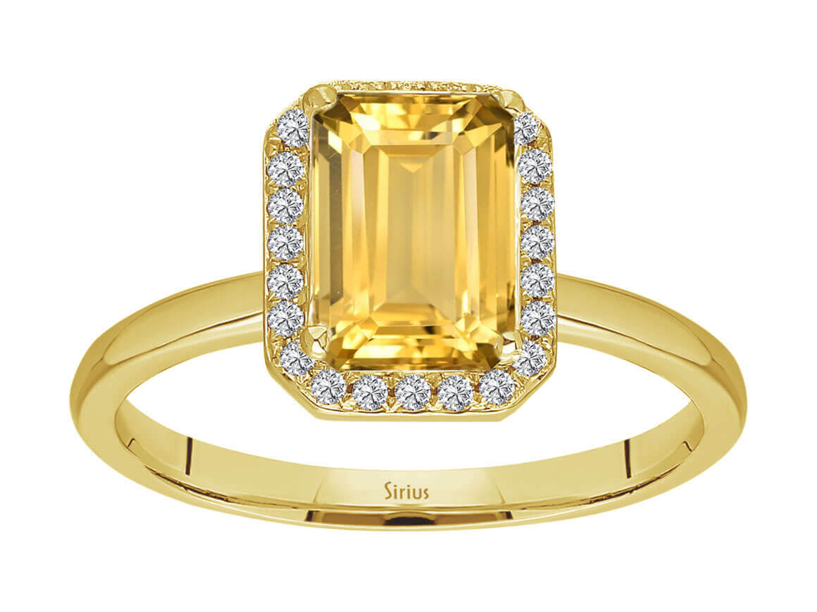 1,30 Karat Zümrüt ve Sitrin taşlı zarif 14K Sarı Altın yüzük - Rosy Lab Diamonds’tan yüksek kaliteli Mücevher
