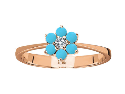 Bague Papatya avec diamant synthétique et turquoise en or blanc