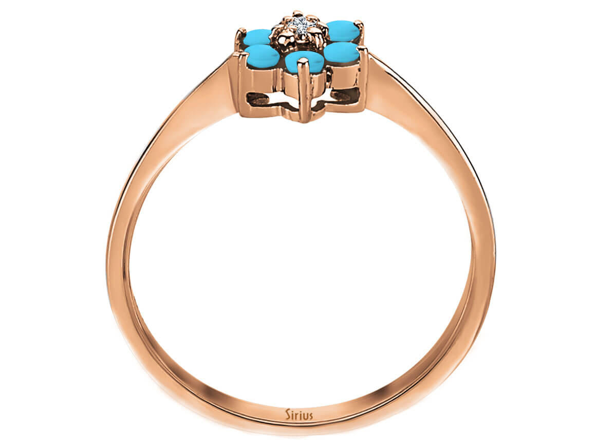 Bague Papatya avec diamant synthétique et turquoise en or blanc