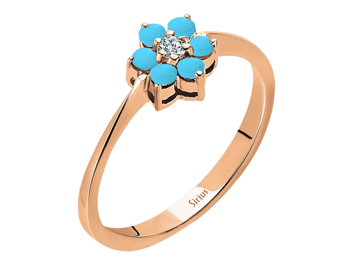 Bague Papatya avec diamant synthétique et turquoise en or blanc