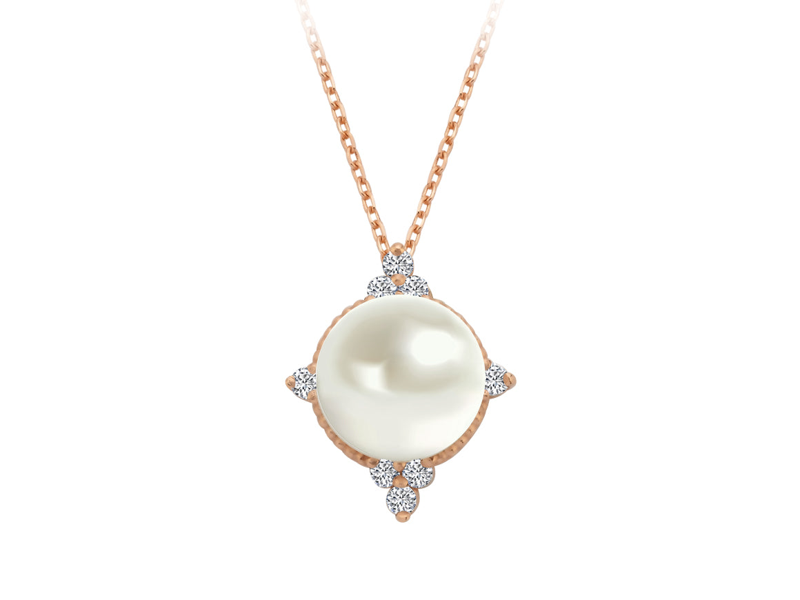 İnci ve laboratuvar pırlantalı Moira kolye ucu | 14K Rose Altın - Rosy Lab Diamonds’tan yüksek kaliteli Mücevher