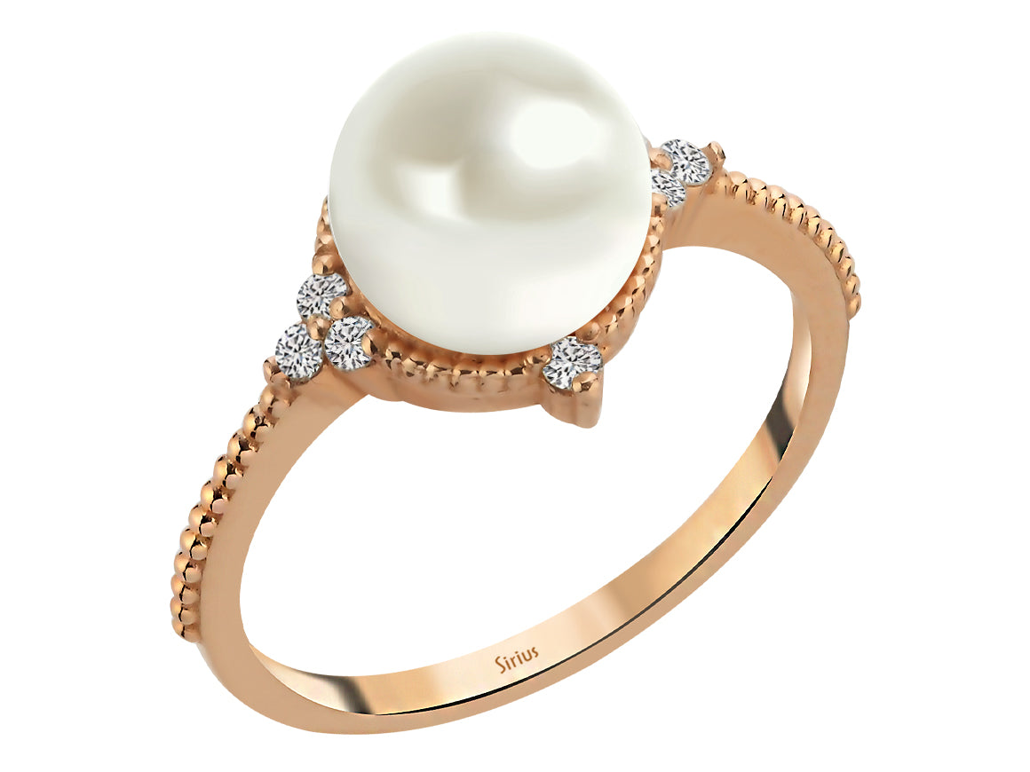 Bague Moira avec diamants et perle en or rose 14K