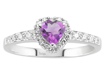 Eleganter Ring mit herzförmigem Amethyst und 22 laborgezüchteten Runddiamanten in 14 Karat Weißgold