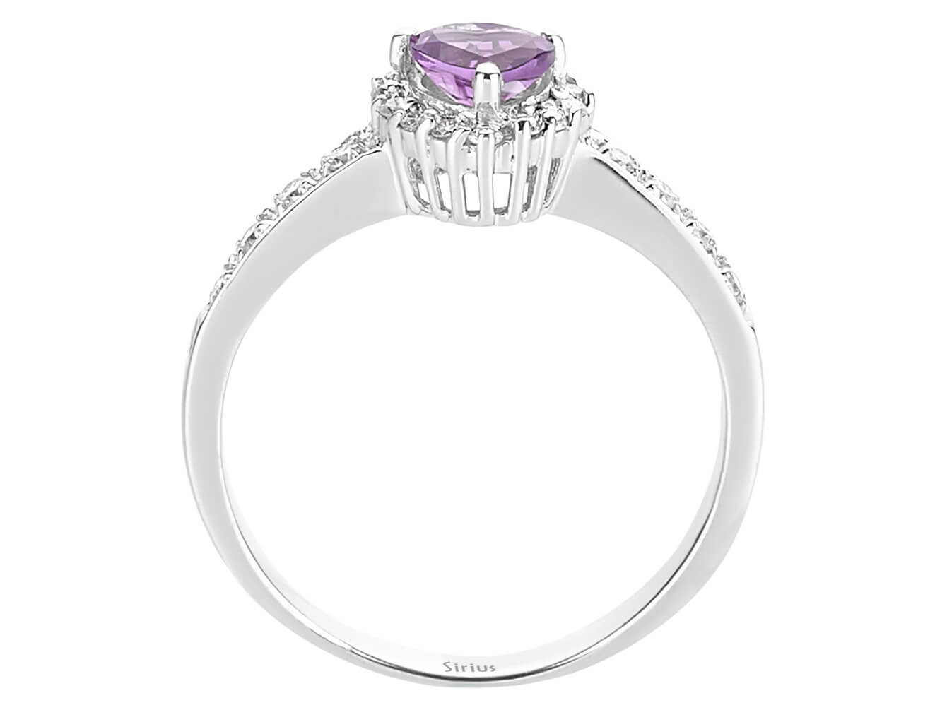 Eleganter Ring mit herzförmigem Amethyst und 22 laborgezüchteten Diamanten in 14 Karat Weißgold - hochwertiger Schmuck von Rosy Lab Diamonds