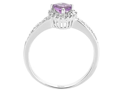 Eleganter Ring mit herzförmigem Amethyst und 22 laborgezüchteten Runddiamanten in 14 Karat Weißgold
