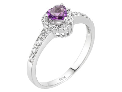 Eleganter Ring mit herzförmigem Amethyst und 22 laborgezüchteten Runddiamanten in 14 Karat Weißgold