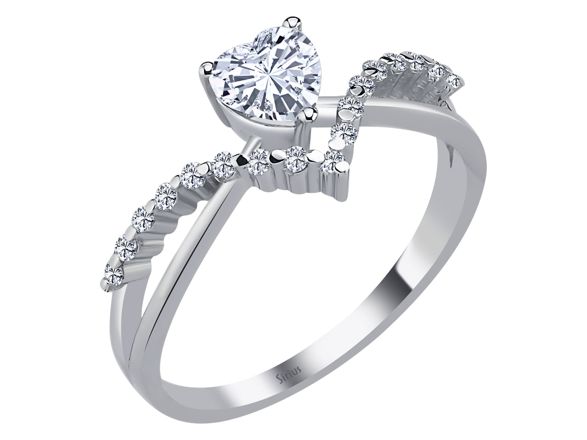 Bague Nevbahar avec topaze en forme de cœur et 17 diamants en or blanc 14 carats