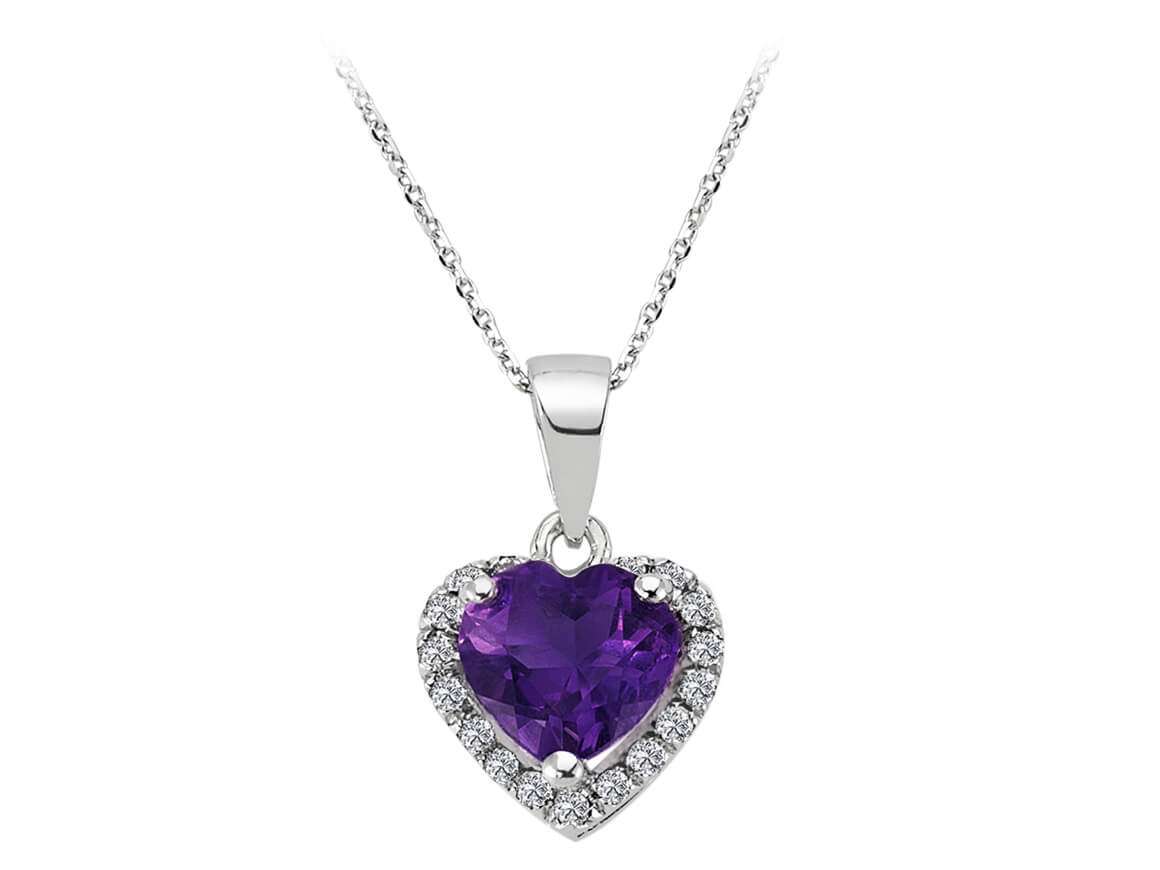 Heart pendant with amethyst and 20 lab diamonds