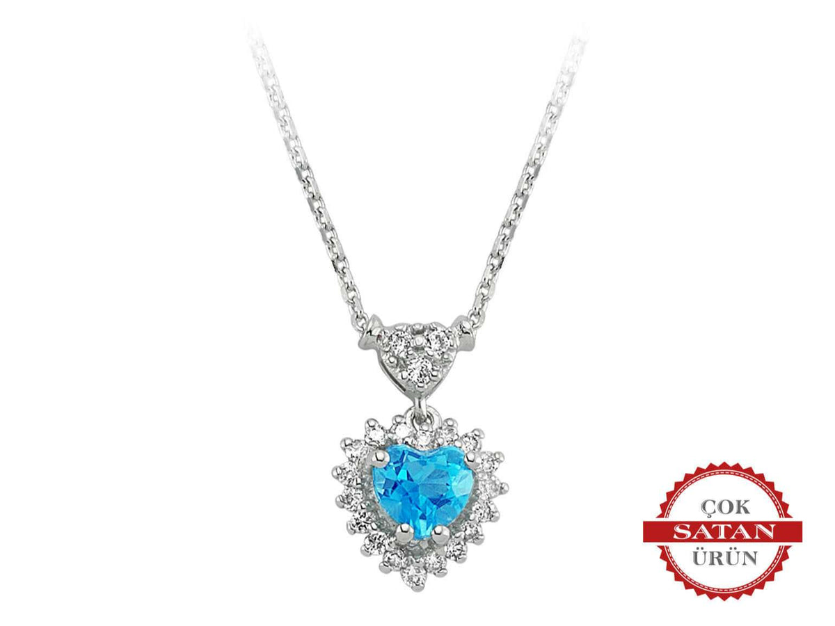 Heart pendant with blue Topaz & diamonds | 14K White Gold | 15P0068 - high-quality Jewelry from Rosy Lab Diamonds