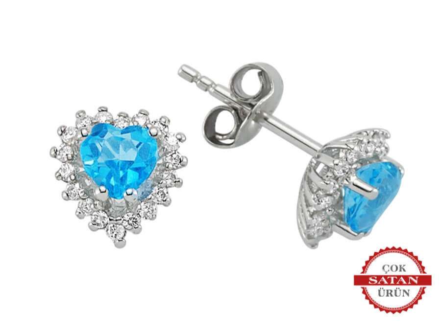 Heart-shaped stud earrings with 1.4 ct blue topaz & 0.26 ct lab-grown diamonds in 14K white gold