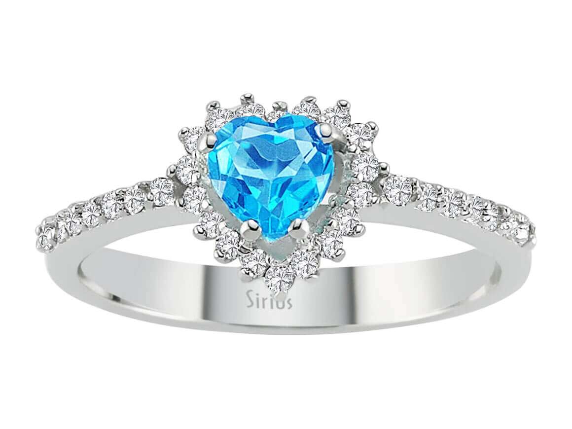 Romantischer Ring aus 14K Weißgold mit Herzförmigem Blauem Topas & 32 Diamanten