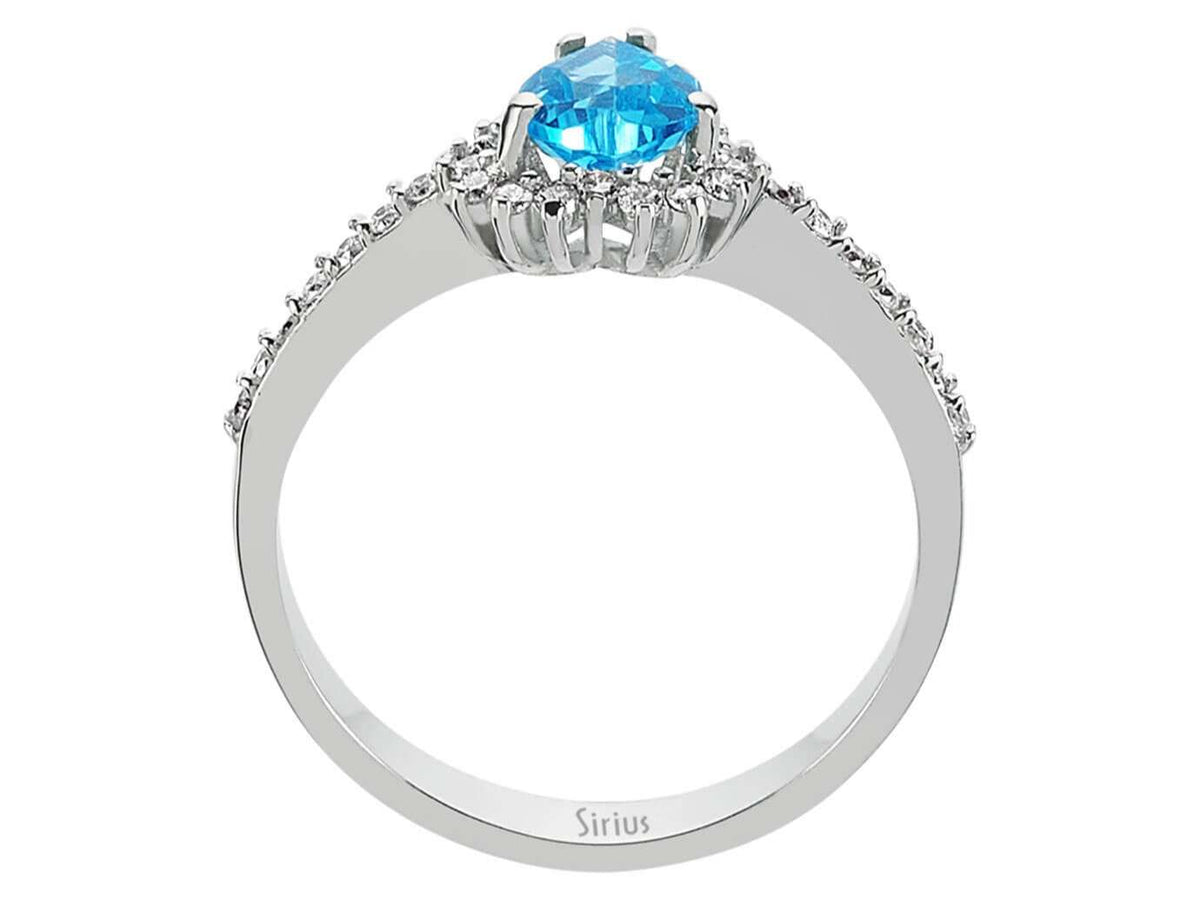 14K White Gold ring with heart-shaped topaz & 32 diamonds - Romantic sparkle - high-quality Jewelry by Rosy Lab Diamonds