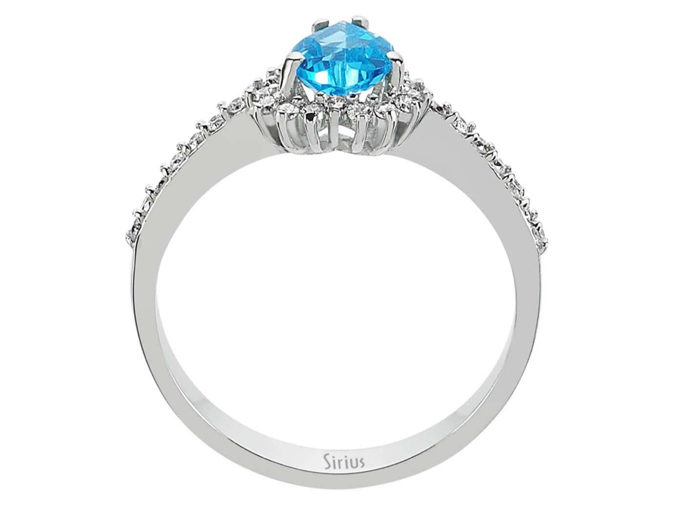 Romantischer Ring aus 14K Weißgold mit Herzförmigem Blauem Topas & 32 Diamanten