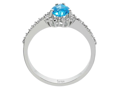 Romantischer Ring aus 14K Weißgold mit Herzförmigem Blauem Topas & 32 Diamanten