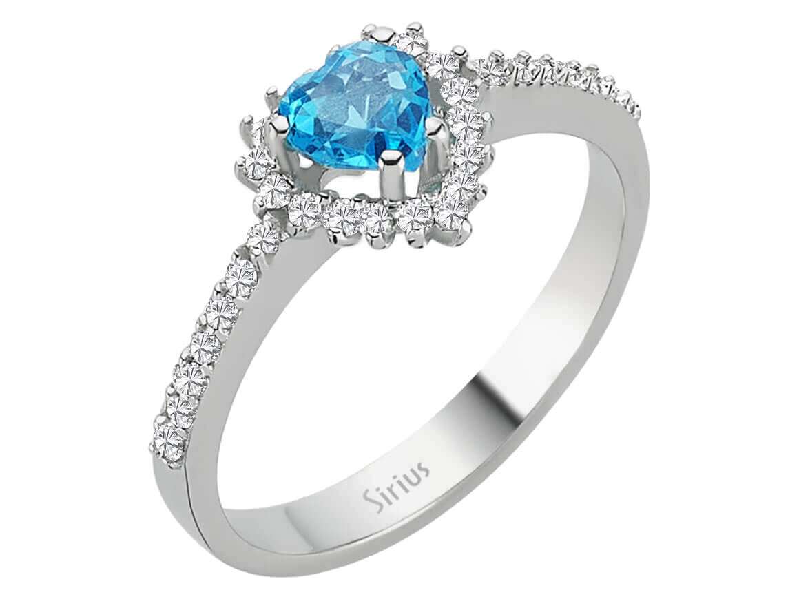 Romantischer Ring aus 14K Weißgold mit Herzförmigem Blauem Topas & 32 Diamanten