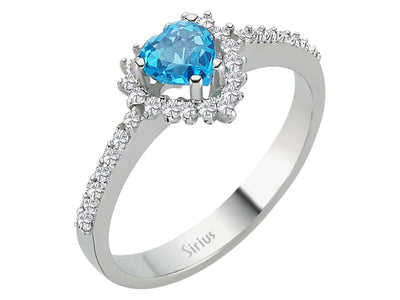 Romantischer Ring aus 14K Weißgold mit Herzförmigem Blauem Topas & 32 Diamanten