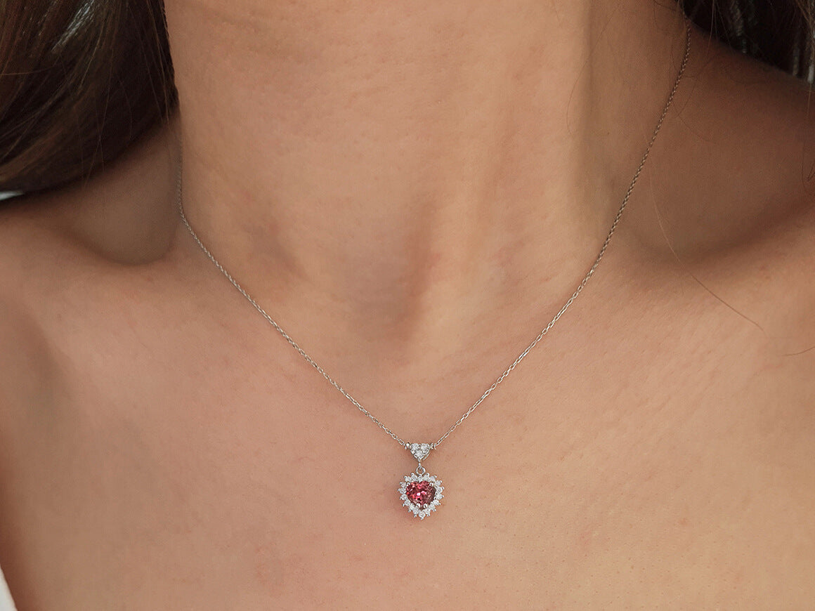 Heart Tourmaline entourage necklace with lab diamonds | 14K gold – high-quality Jewelry from Rosy Lab Diamonds