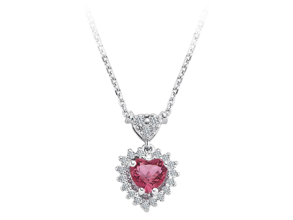 Collier Anturaj avec tourmaline en forme de cœur et 21 diamants ronds de laboratoire – Or 14 carats