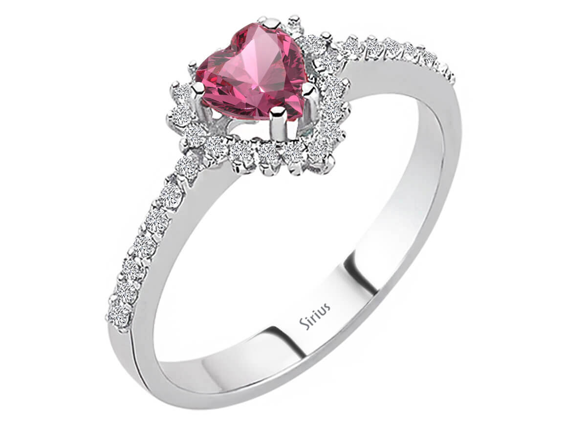 Heart-shaped pink tourmaline ring with lab-grown diamonds in white gold
