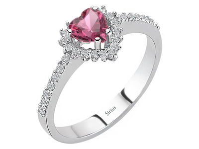 Heart-shaped pink tourmaline ring with lab-grown diamonds in white gold