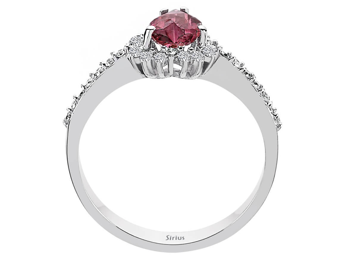 Heart-shaped pink tourmaline ring with lab-grown diamonds in white gold
